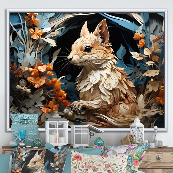 Designart "Three-Dimensional Squirrel Minimalism" Animals Squirrel Floater Framed Wall Art Prints