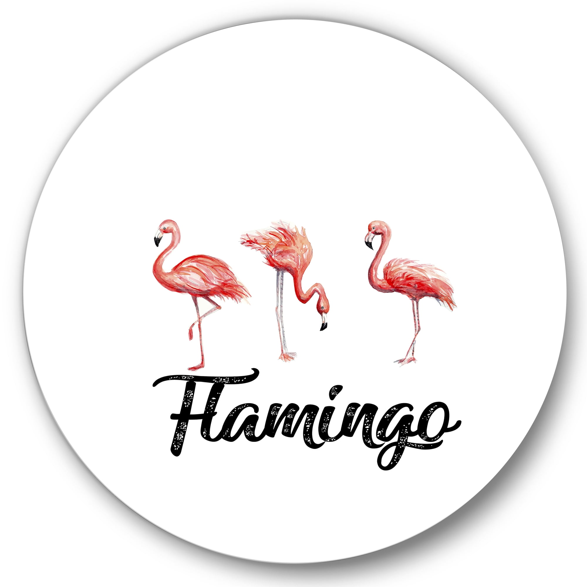 Designart 'Three Flamingos On White' Farmhouse Circle Metal Wall Art 29x29 - Disc of 29