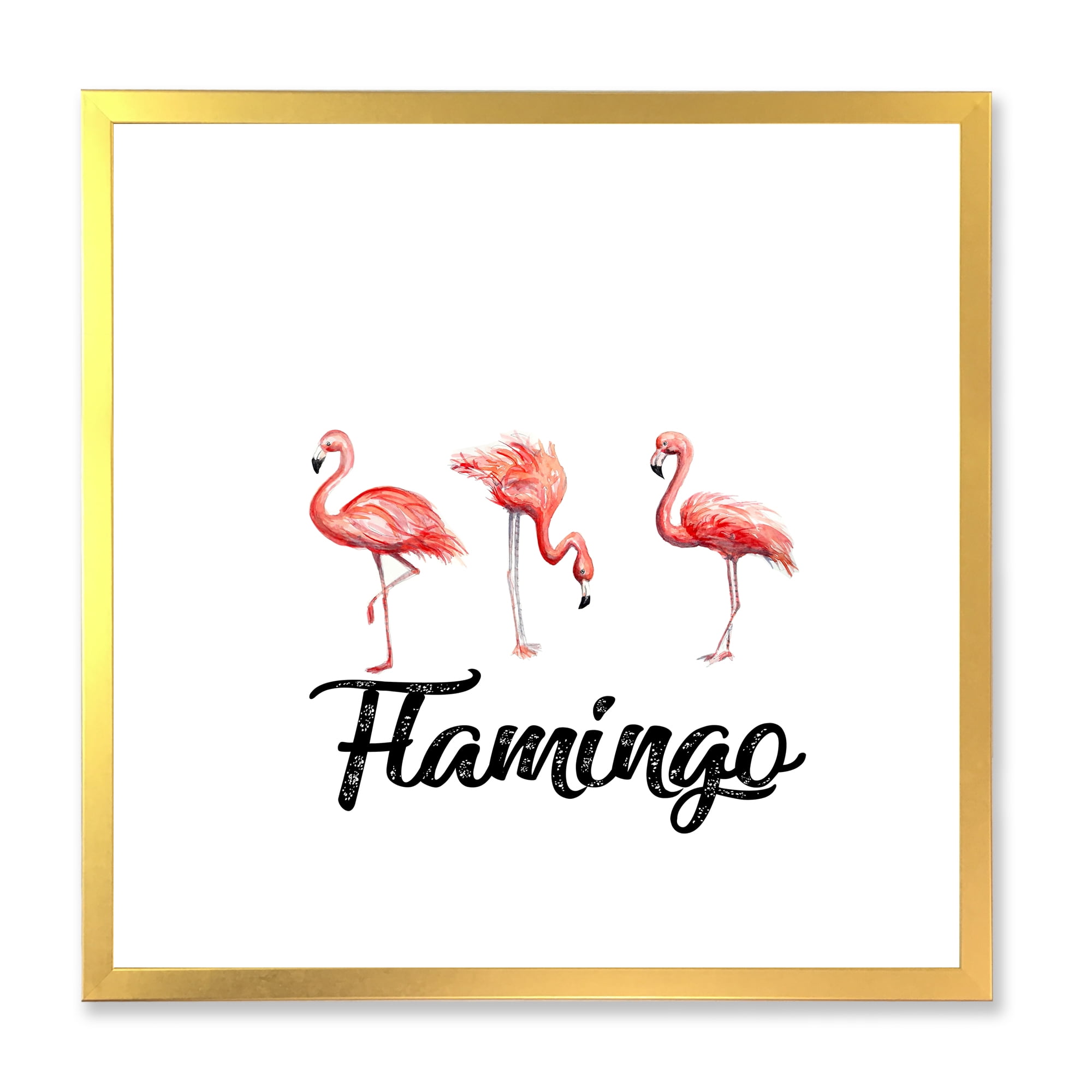 Designart 'Three Flamingos On White' Farmhouse Framed Art Print
