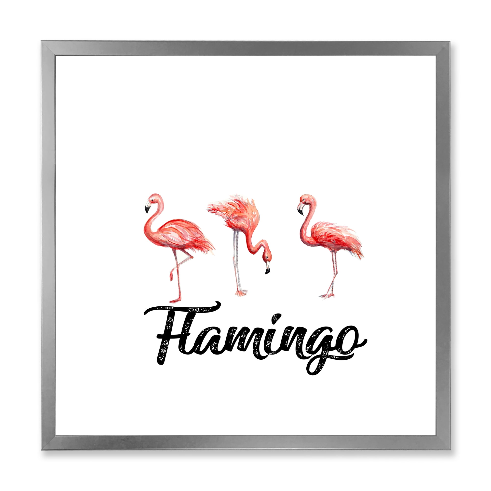 Designart 'Three Flamingos On White' Farmhouse Framed Art Print