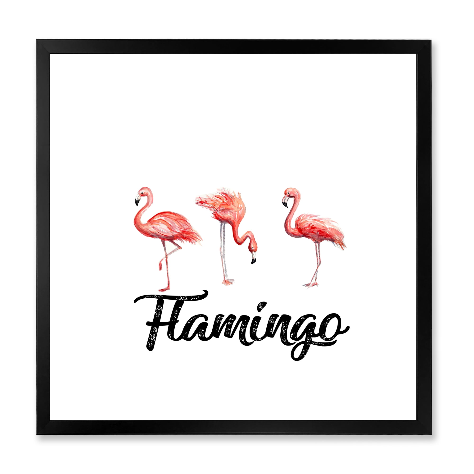 Designart 'Three Flamingos On White' Farmhouse Framed Art Print