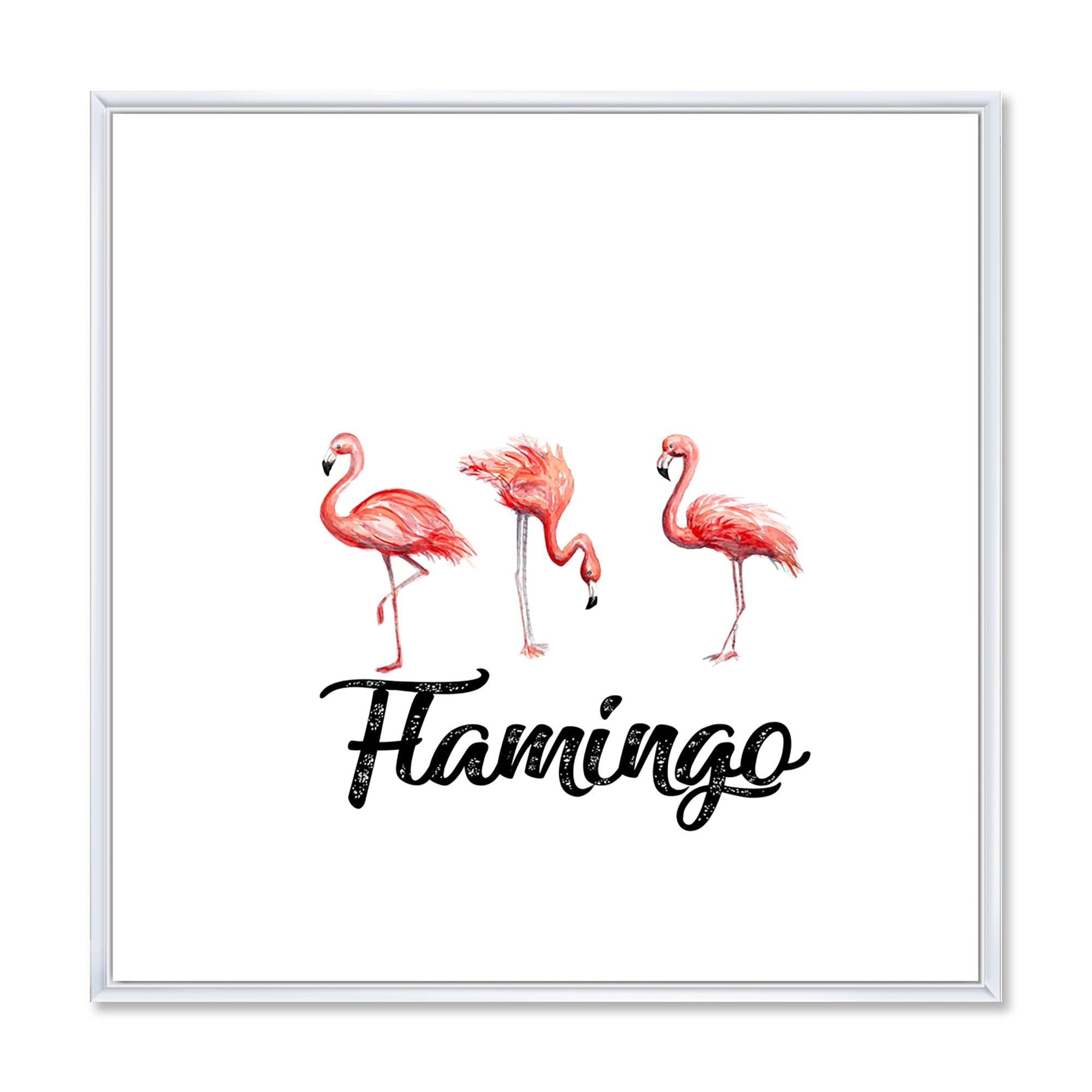 Designart 'Three Flamingos On White' Farmhouse Framed Canvas Wall Art Print
