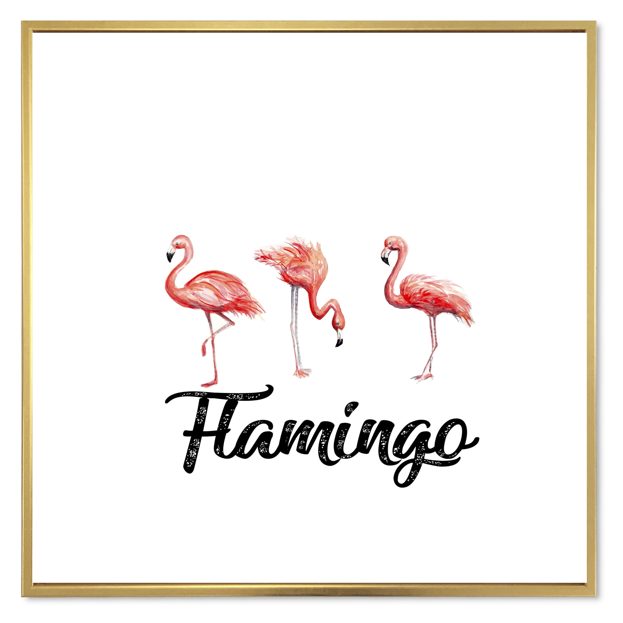 Designart 'Three Flamingos On White' Farmhouse Framed Canvas Wall Art Print