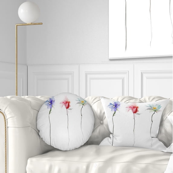 Designart Three Flowers - Floral Throw Pillow - 12x20