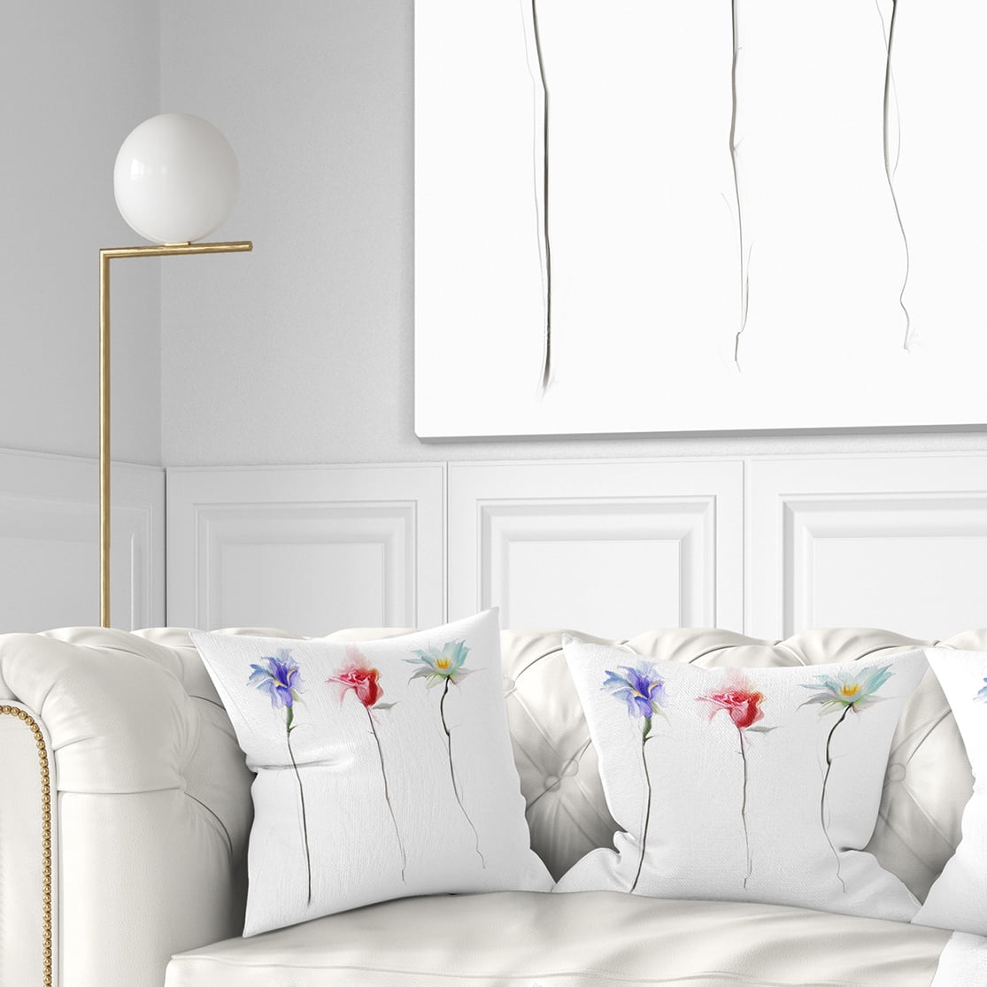 Designart Three Flowers - Floral Throw Pillow - 16x16