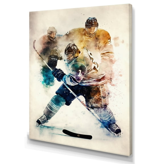 Designart Three Hockey Players During Game II Canvas Wall Art