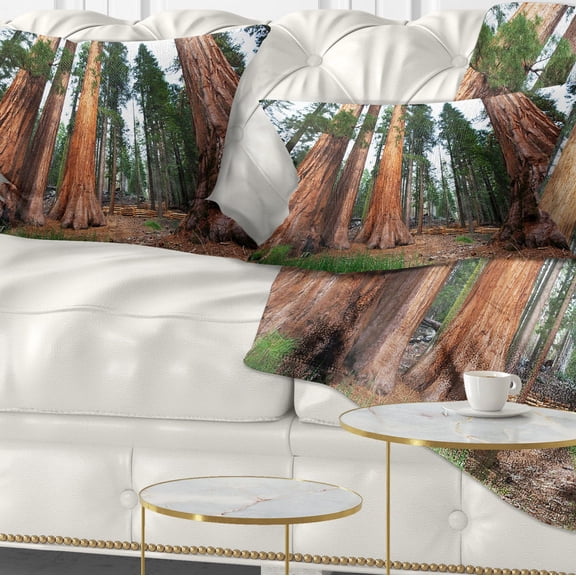 Designart Three Large Sequoya Trees - African Landscape Printed Throw Pillow - 12x20