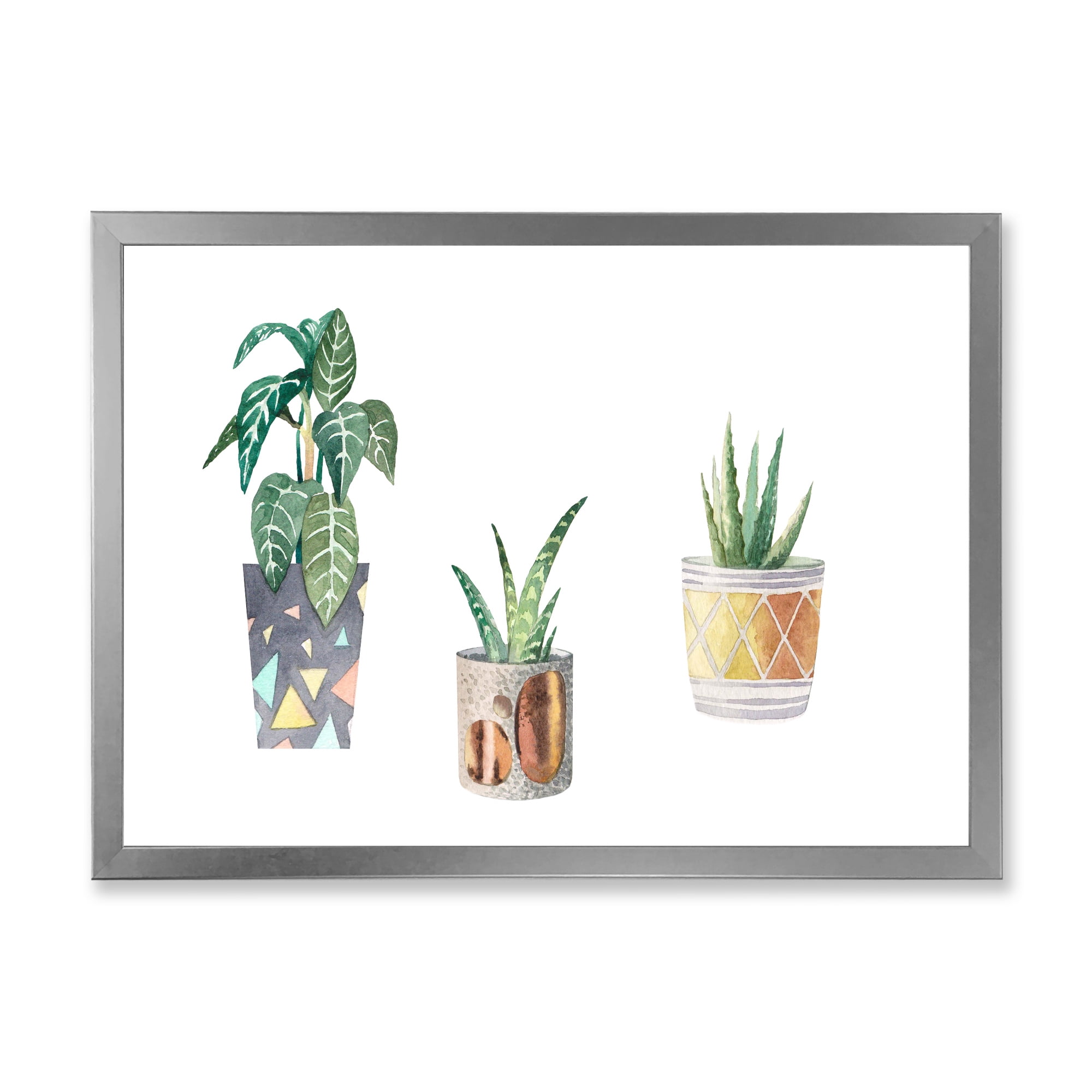Designart 'Three Potted Houseplants On White' Traditional Framed Art Print