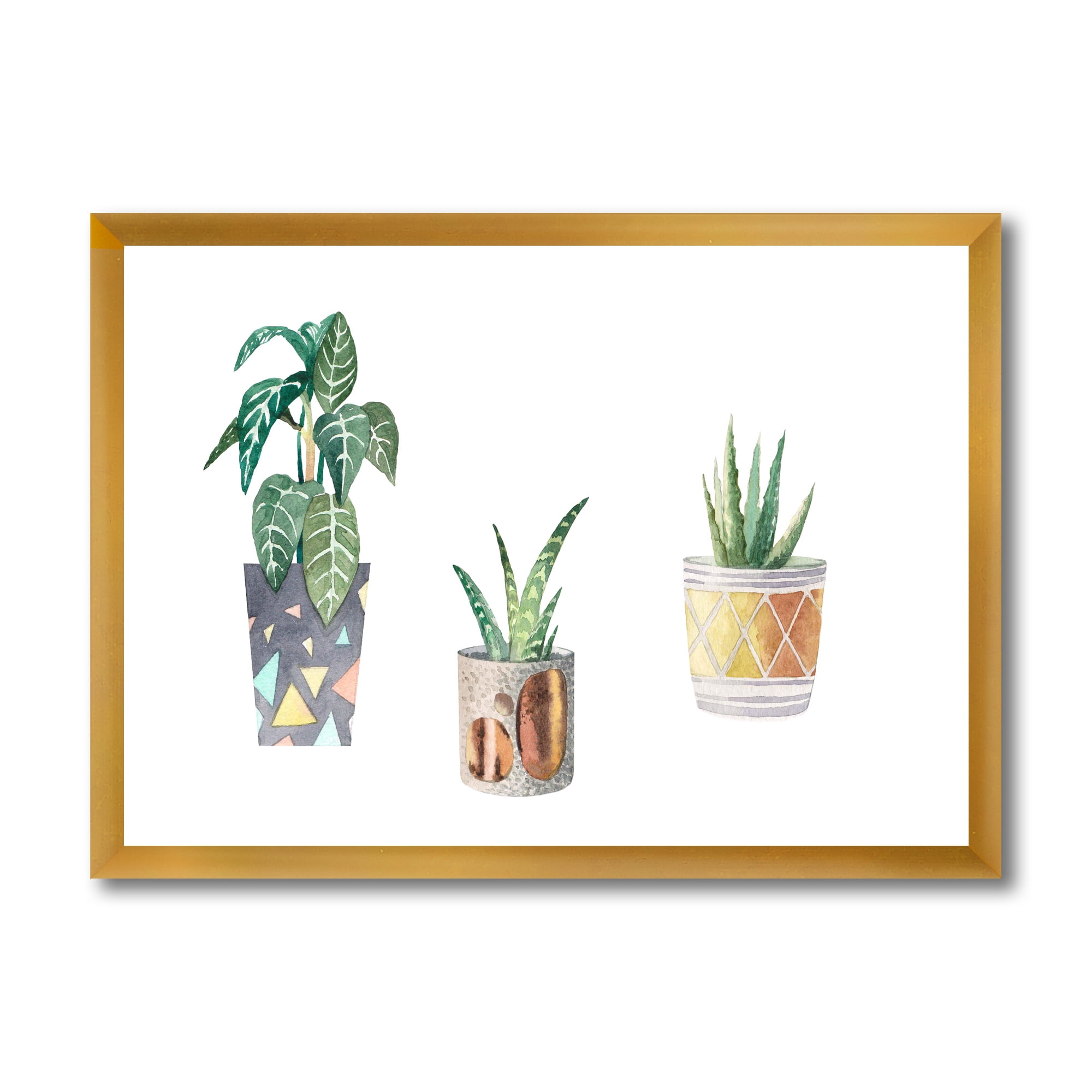 Designart 'Three Potted Houseplants On White' Traditional Framed Art Print