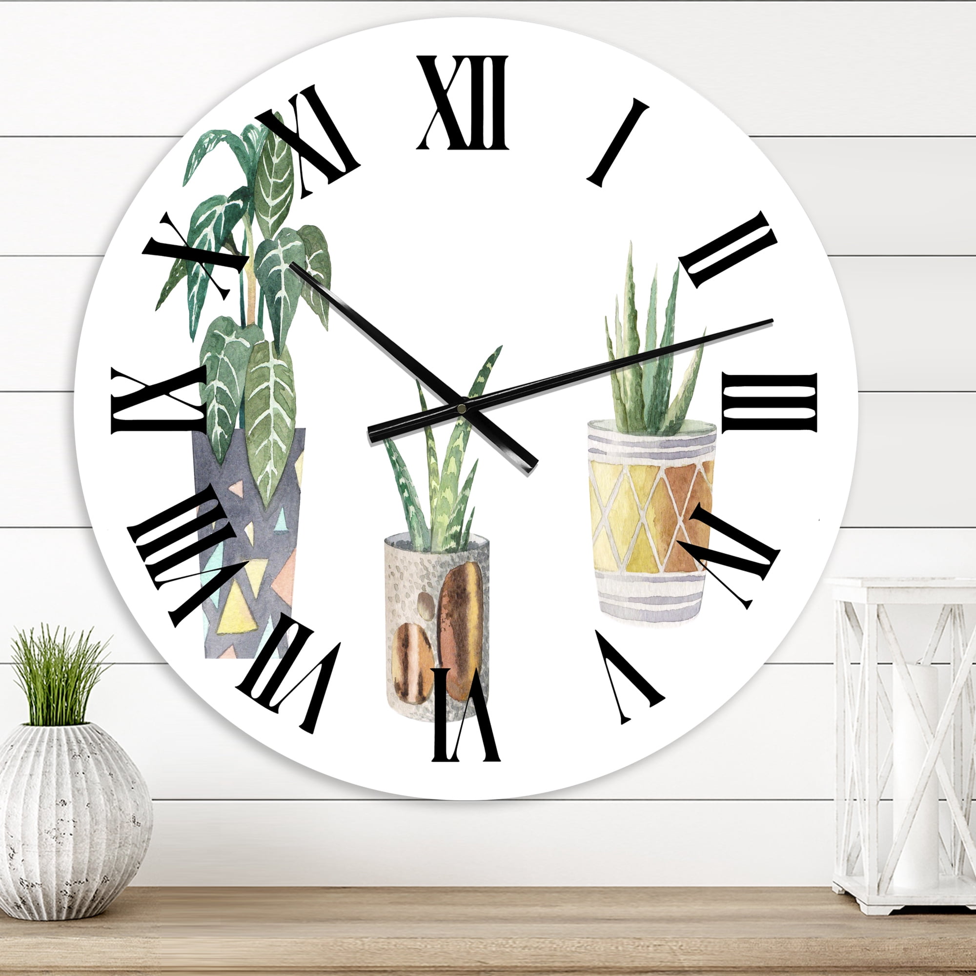 Designart 'Three Potted Houseplants' Traditional Wall Clock