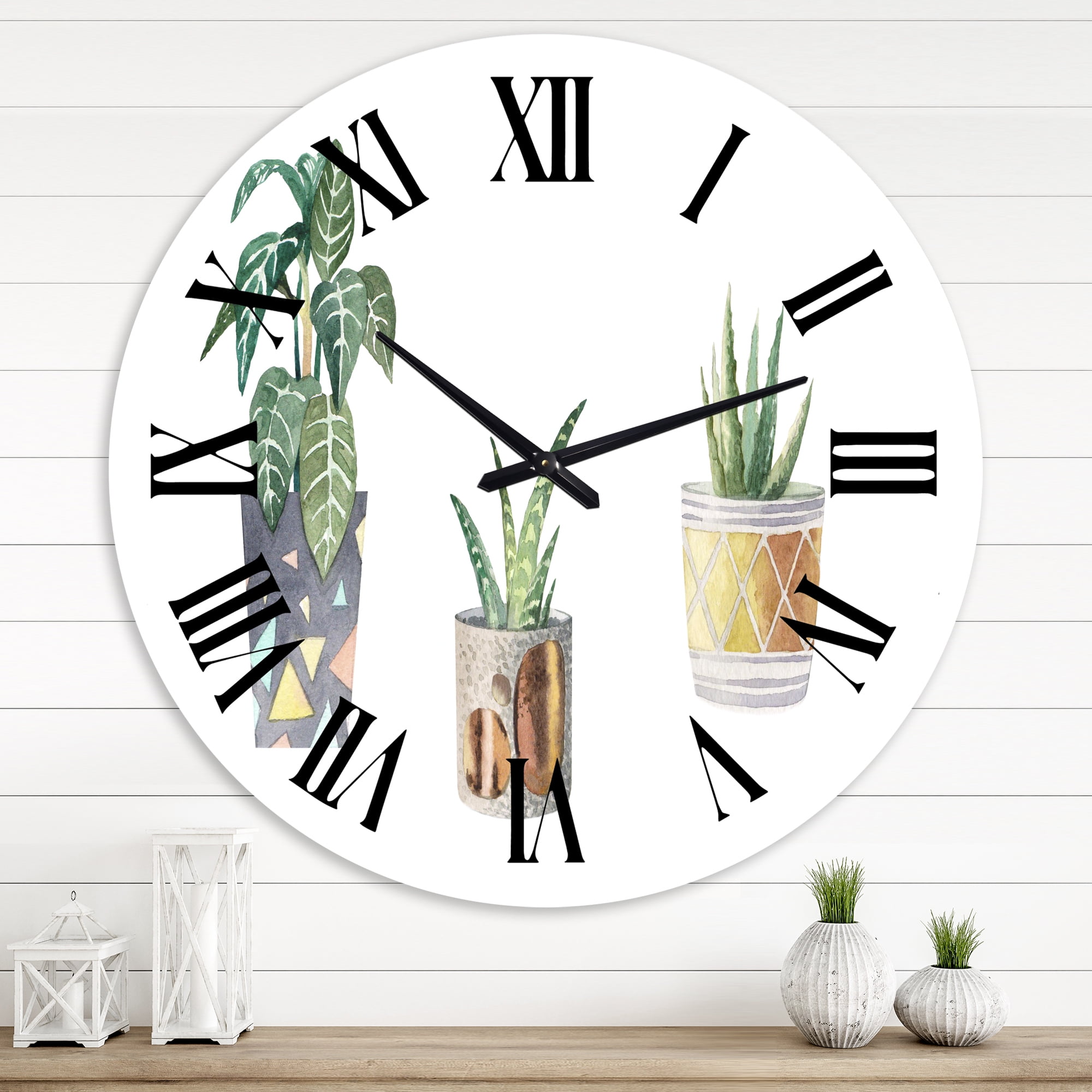 Designart 'Three Potted Houseplants' Traditional Wall Clock