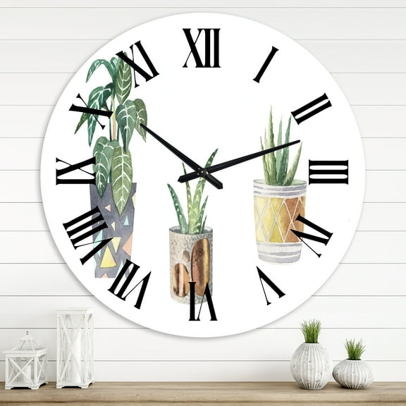 Designart 'Three Potted Houseplants' Traditional Wall Clock