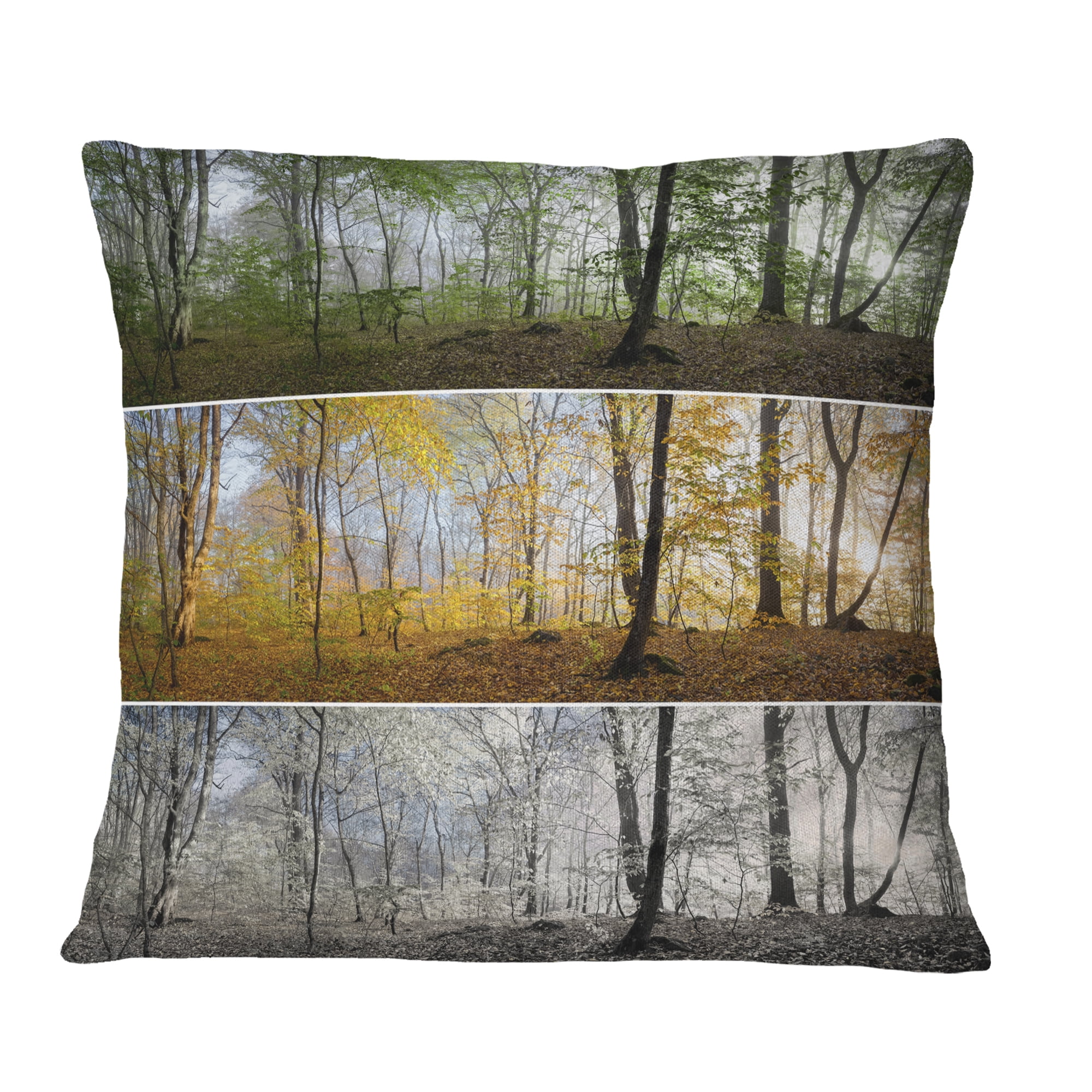 Designart Three Seasons Forest Panorama - Landscape Printed Throw Pillow - 16x16