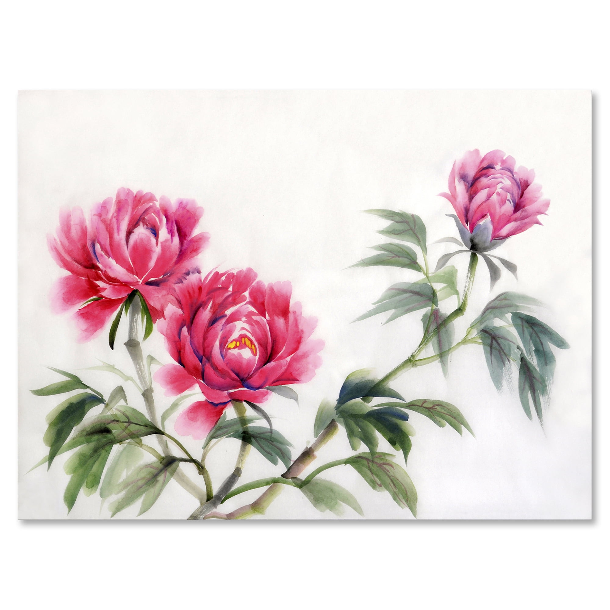 Designart ' Three Vintage Red Peonies Flowers ' Traditional Canvas Wall Art Print