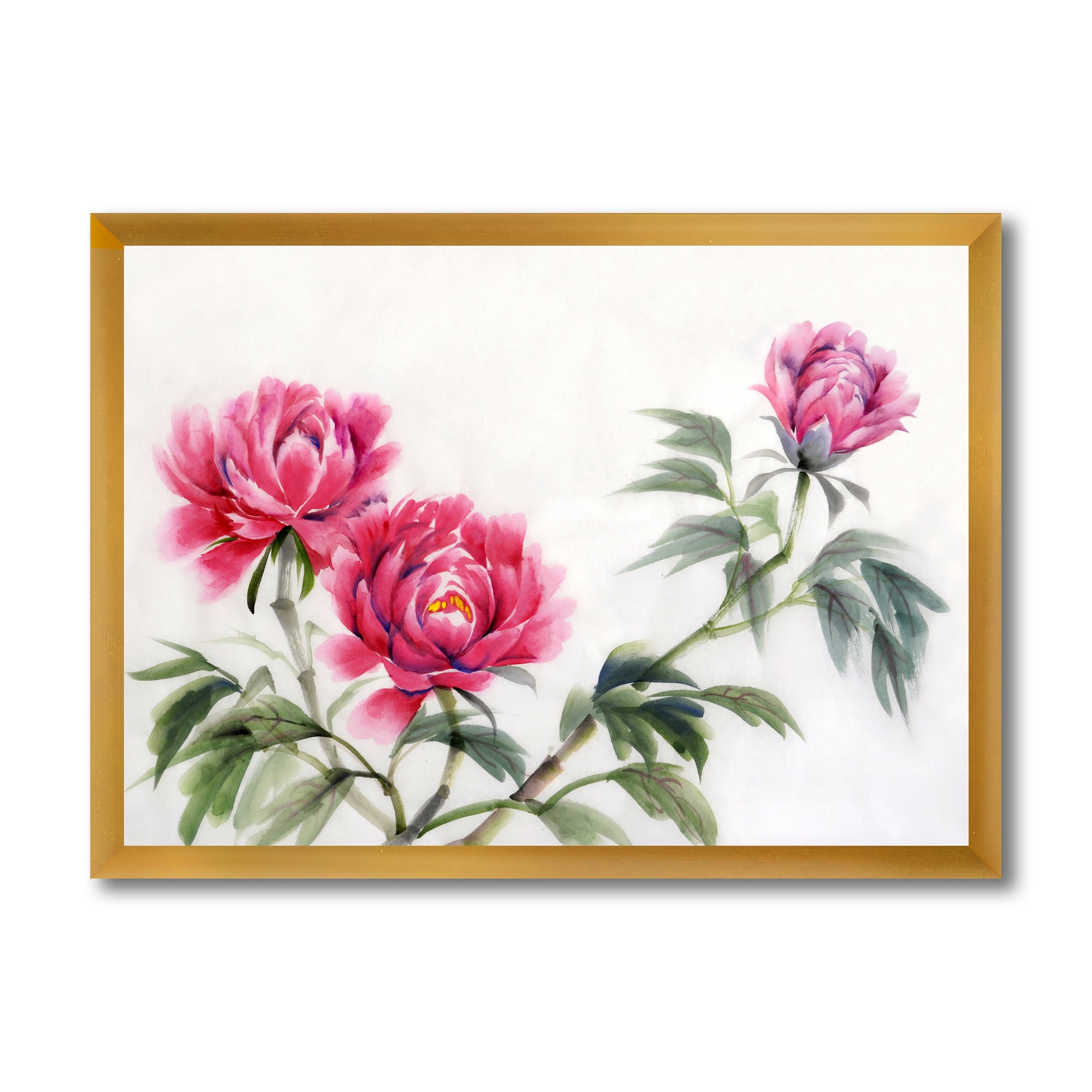 Designart 'Three Vintage Red Peonies Flowers' Traditional Framed Art Print