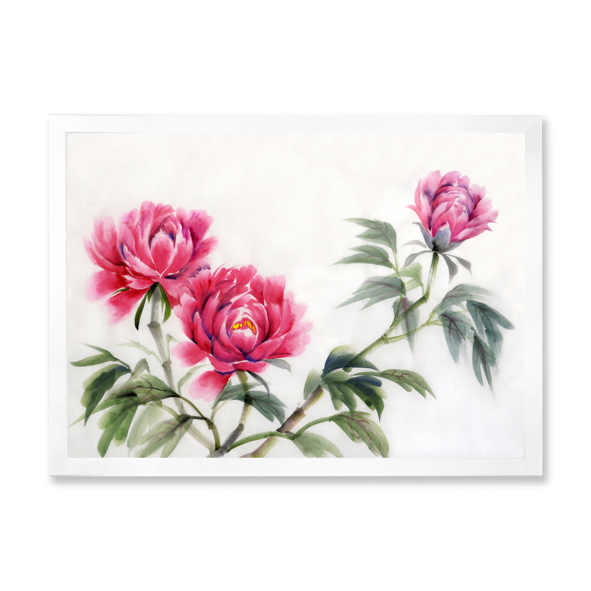 Designart 'Three Vintage Red Peonies Flowers' Traditional Framed Art Print