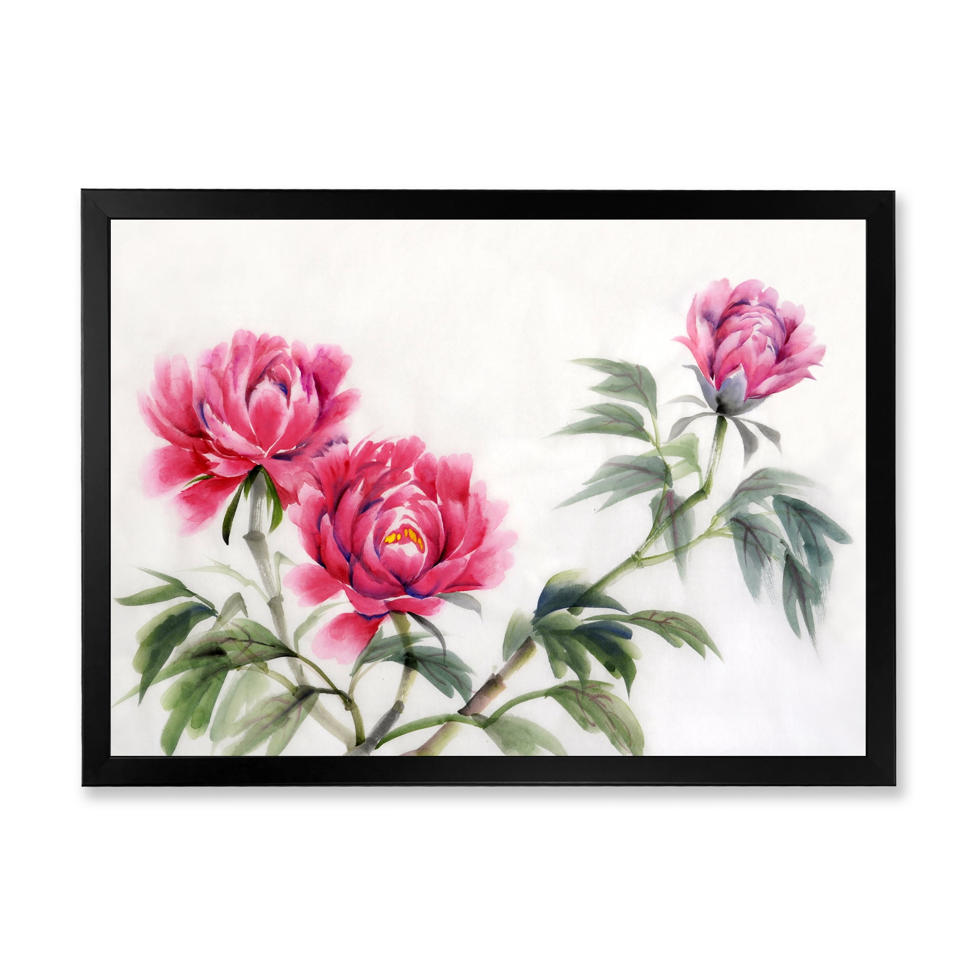 Designart 'Three Vintage Red Peonies Flowers' Traditional Framed Art Print