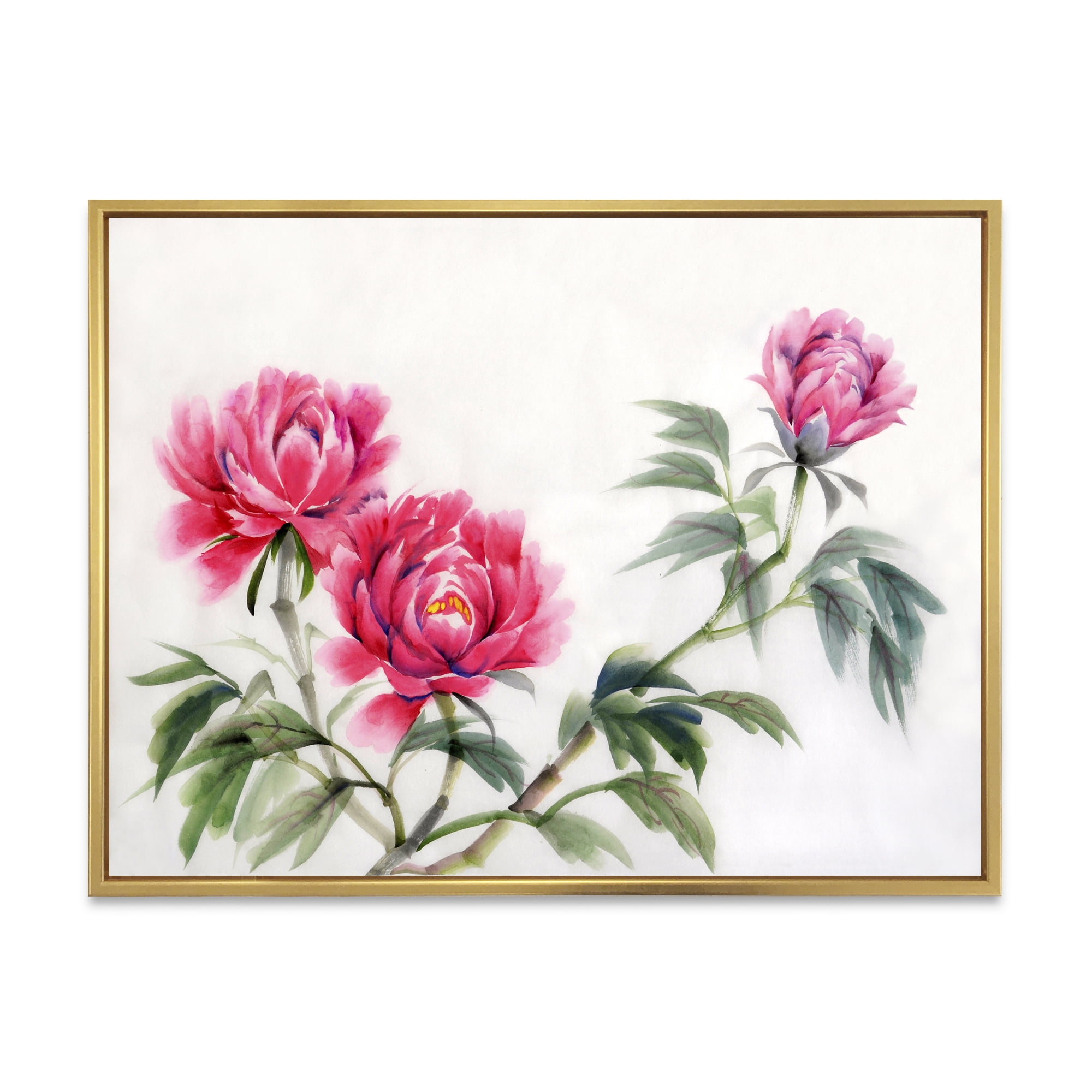 Designart 'Three Vintage Red Peonies Flowers' Traditional Framed Canvas Wall Art Print