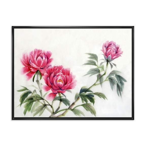 Designart 'Three Vintage Red Peonies Flowers' Traditional Framed Canvas Wall Art Print