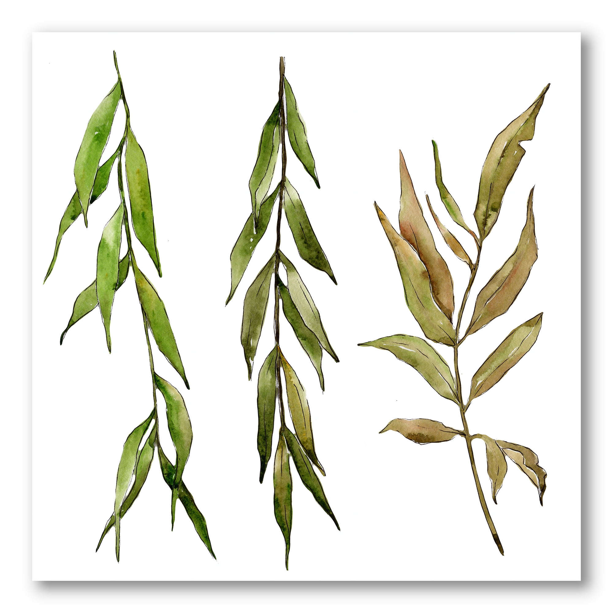 Designart ' Three Willow Branches On White ' Farmhouse Canvas Wall Art Print
