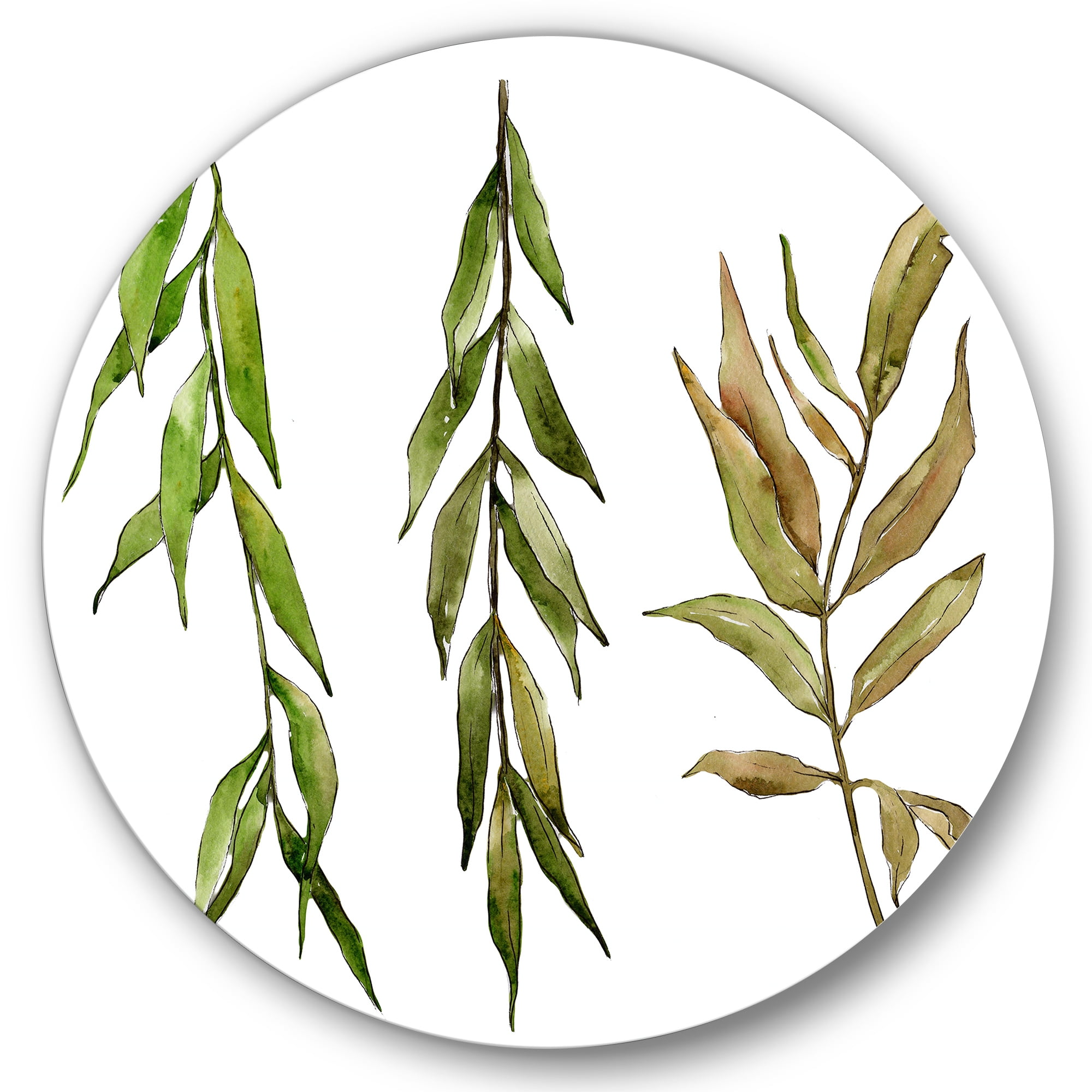Designart 'Three Willow Branches On White' Farmhouse Circle Metal Wall Art 29x29 - Disc of 29