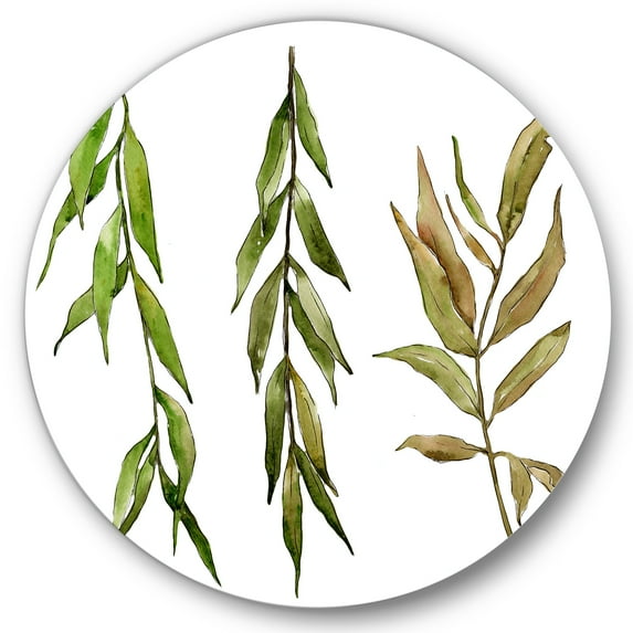 Designart 'Three Willow Branches On White' Farmhouse Circle Metal Wall Art 36x36 - Disc of 36