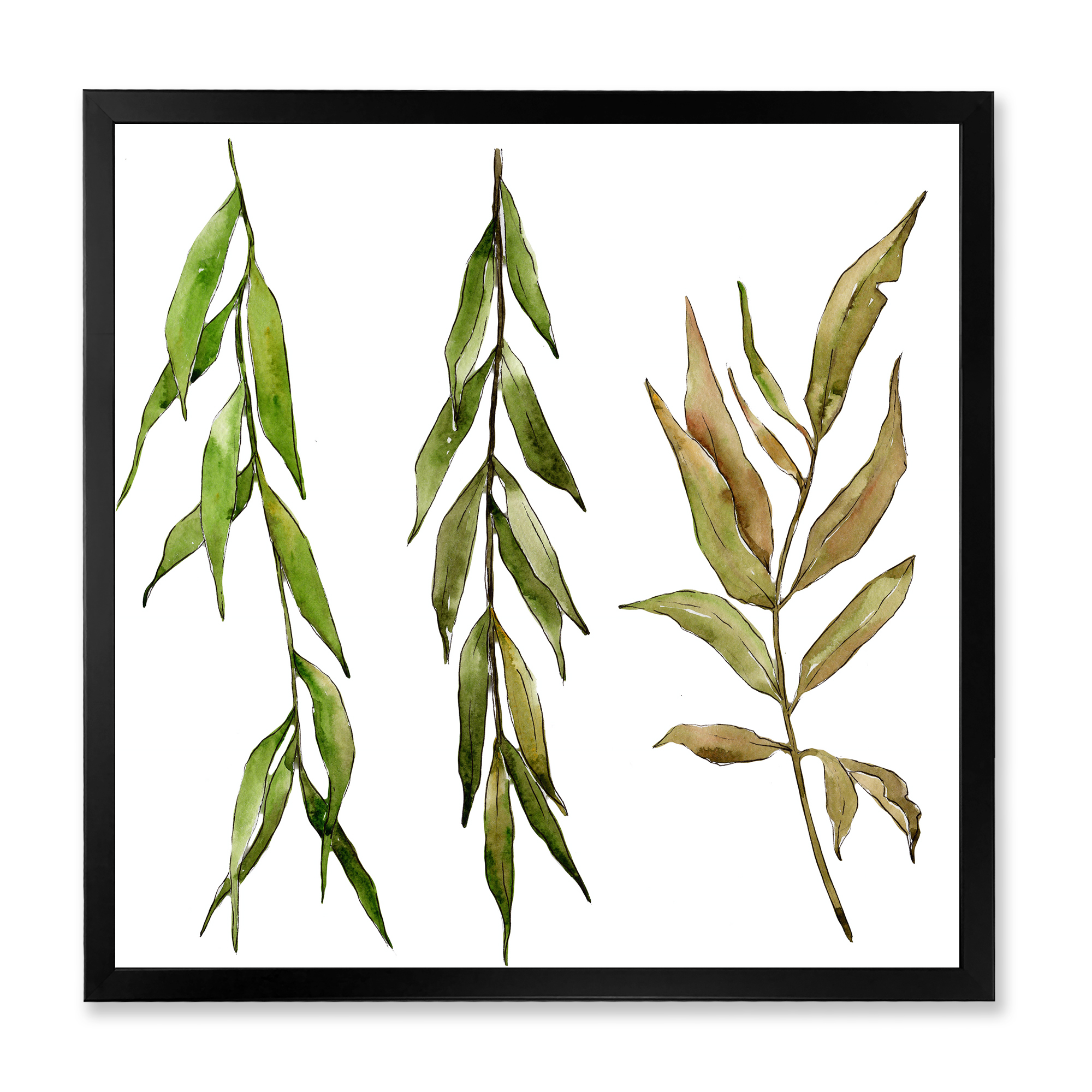 Designart 'Three Willow Branches On White' Farmhouse Framed Art Print