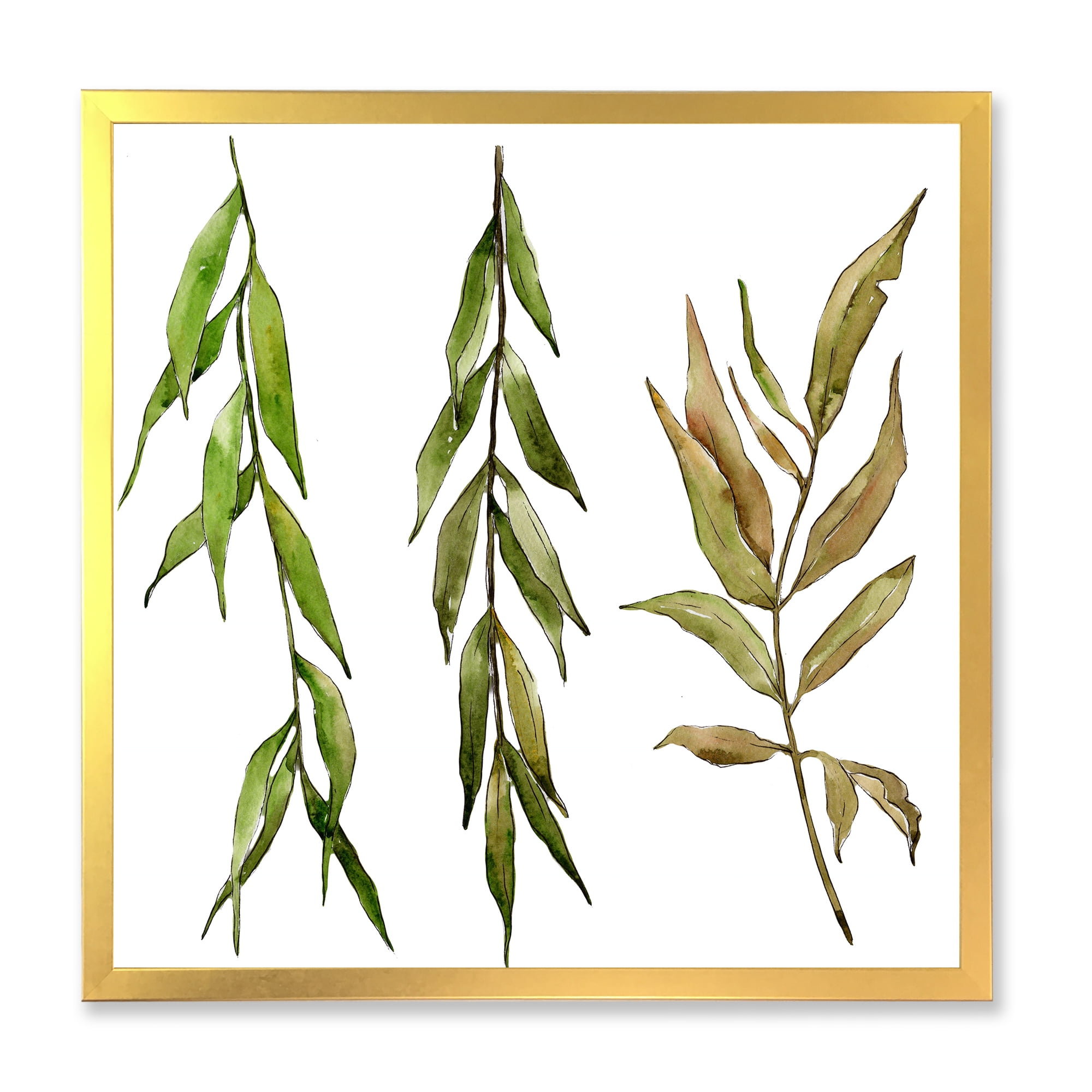 Designart 'Three Willow Branches On White' Farmhouse Framed Art Print