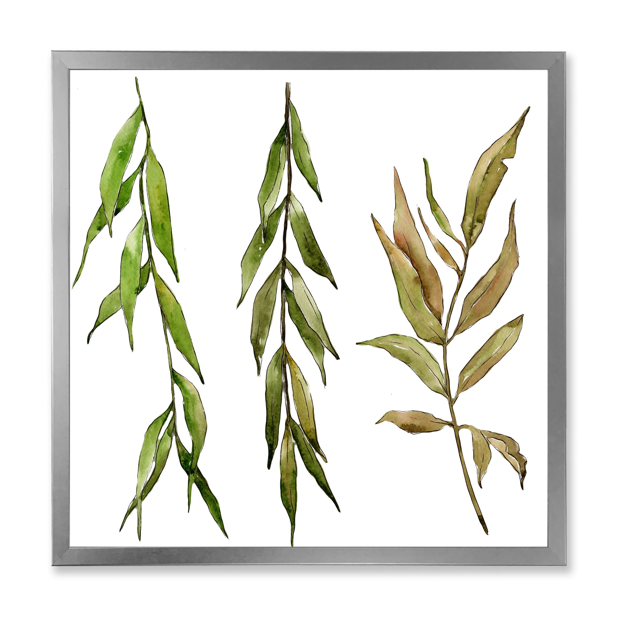 Designart 'Three Willow Branches On White' Farmhouse Framed Art Print