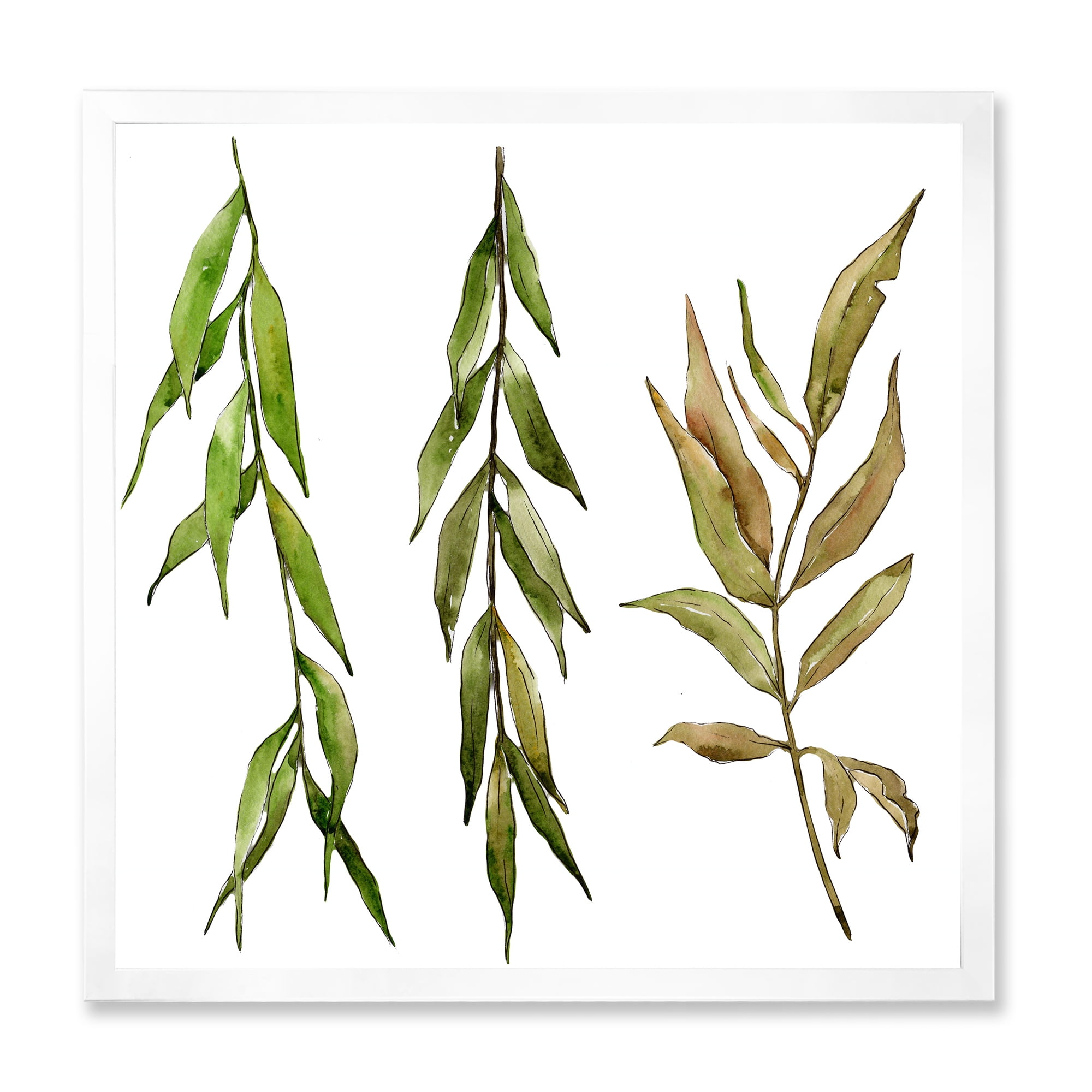 Designart 'Three Willow Branches On White' Farmhouse Framed Art Print
