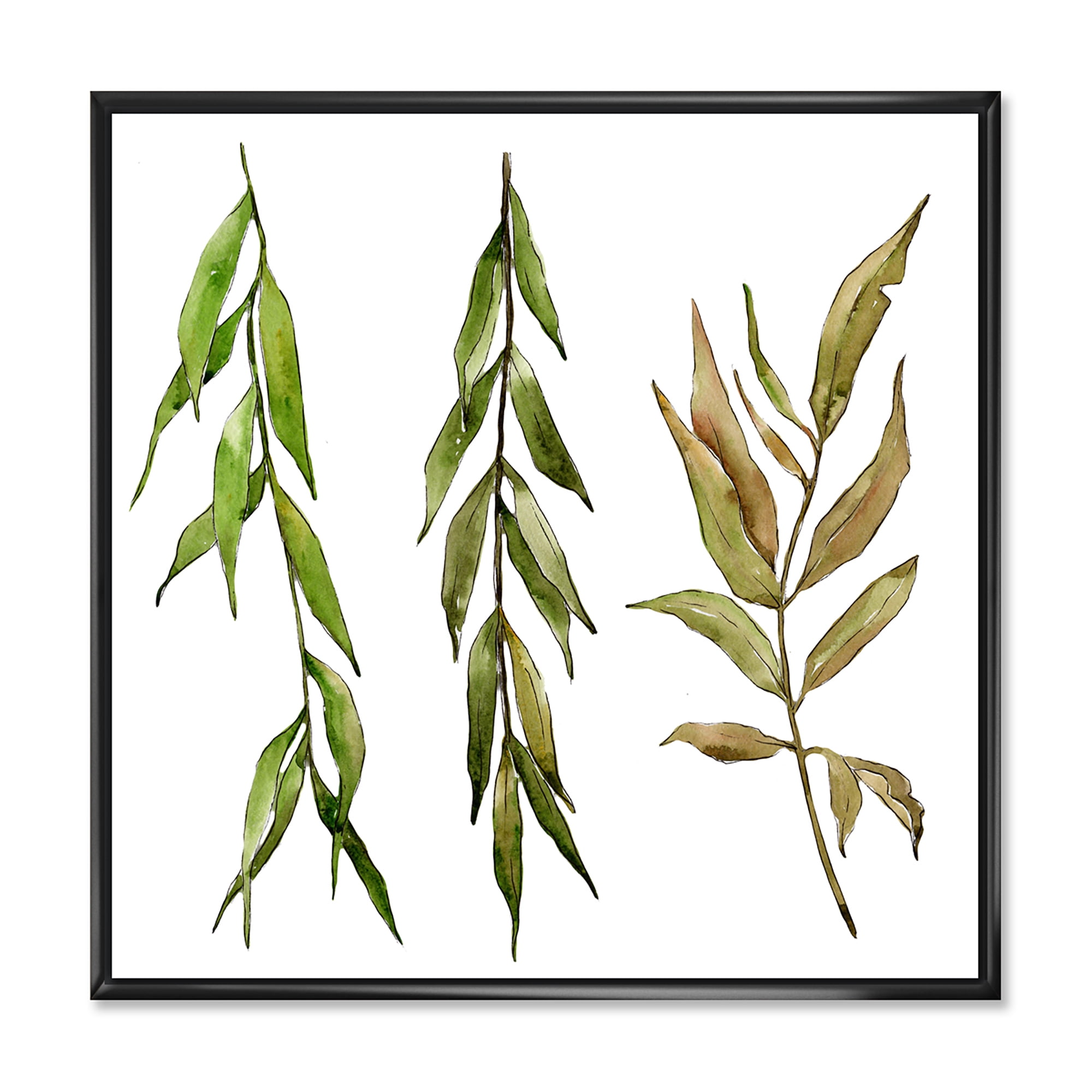 Designart 'Three Willow Branches On White' Farmhouse Framed Canvas Wall Art Print