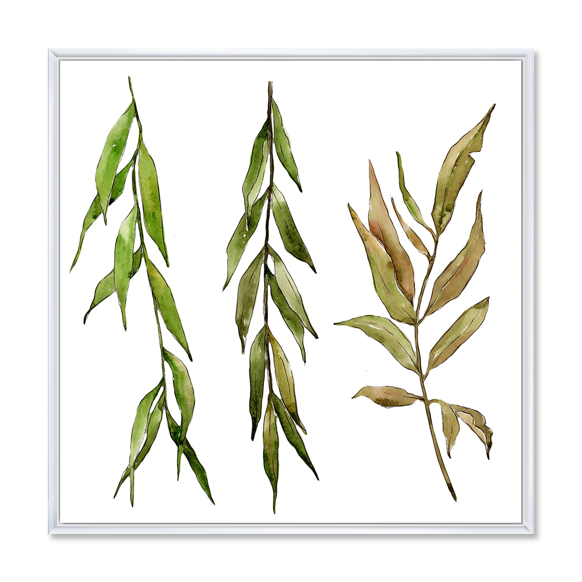 Designart 'Three Willow Branches On White' Farmhouse Framed Canvas Wall Art Print