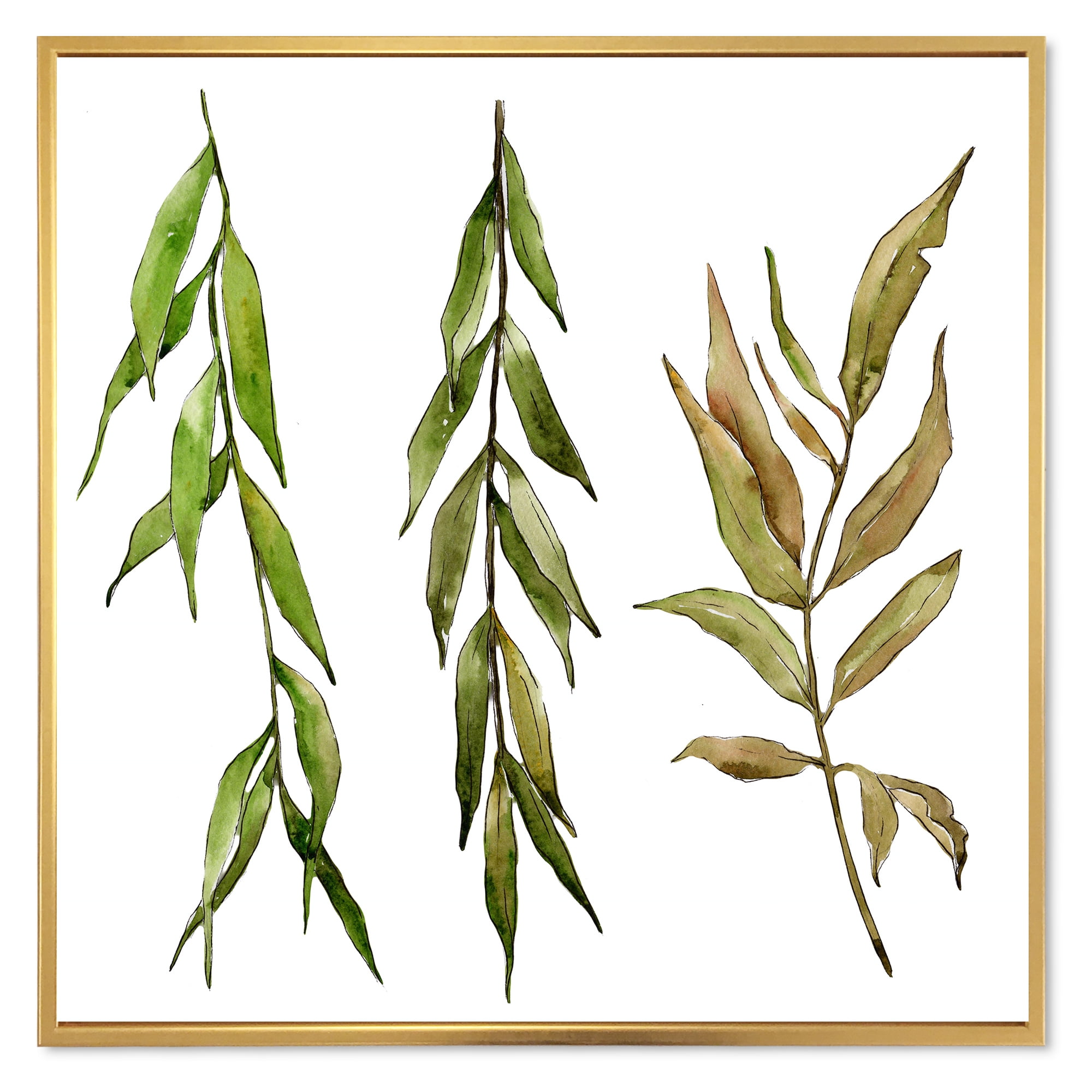 Designart 'Three Willow Branches On White' Farmhouse Framed Canvas Wall Art Print