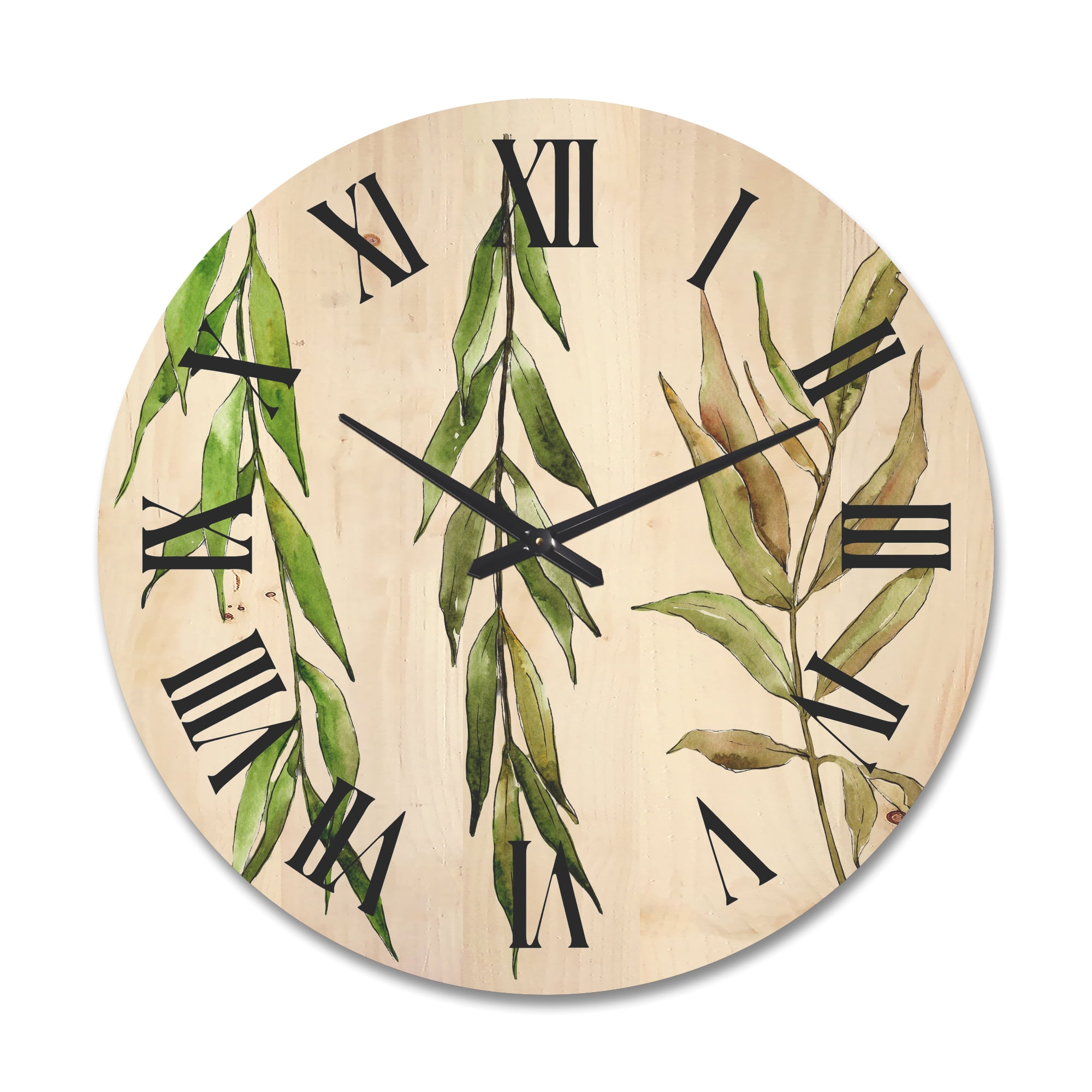 Designart 'Three Willow Branches On White' Farmhouse Wood Wall Clock