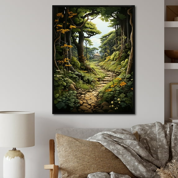 Designart "Through The Countryside Path painting II" Landscape & Nature Floater Framed Wall Art Living Room