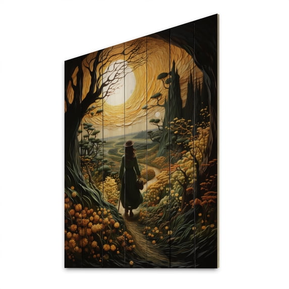 Designart "Through The Countryside Path painting III" Portrait Print on Natural Pine Wood