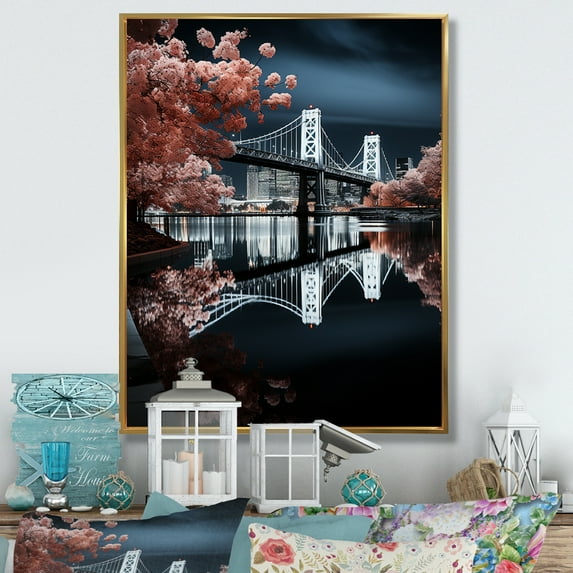 Designart "Through Time Sailboat Sailing painting" Cityscapes Floater Framed Canvas Art Print