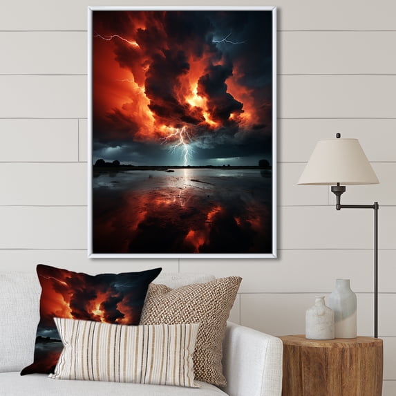 Designart "Thunderous Silence Orange Storms II" Landscape & Nature Floater Framed Wall Decor