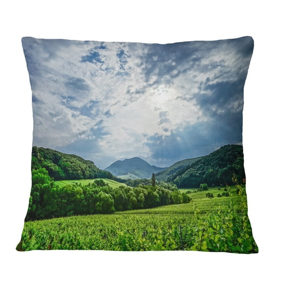 Designart Thunderstorm Weather over Vineyards - Landscape Printed Throw Pillow - 18x18