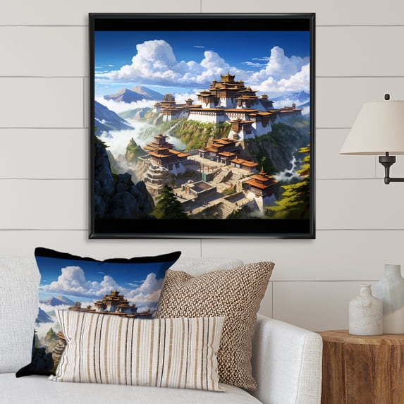 Designart "Tibetan Monastery Asian Painting I" Asian Floater Framed Canvas Art Print