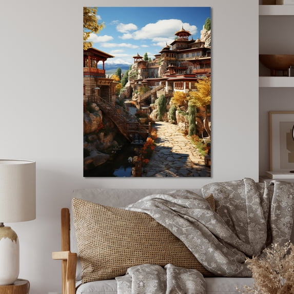 Designart "Tibetan Monastery Asian Painting IV" Asian Metal Art Living Room