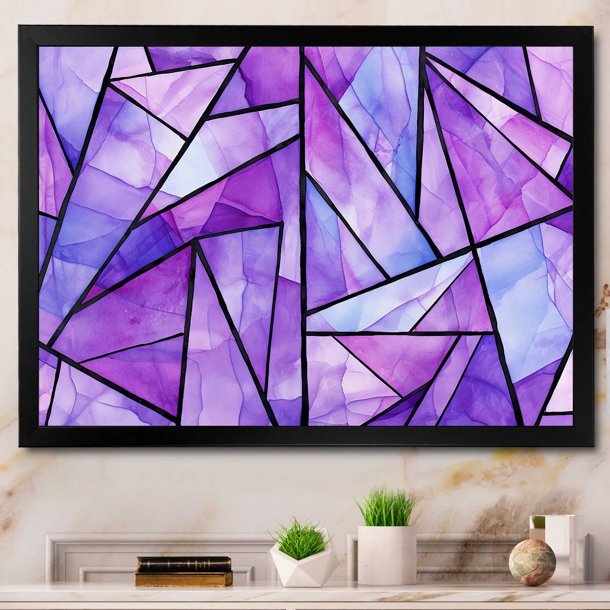 Designart "Tidal Tilt Purple and Blue Harmony" Abstract Framed Wall Art