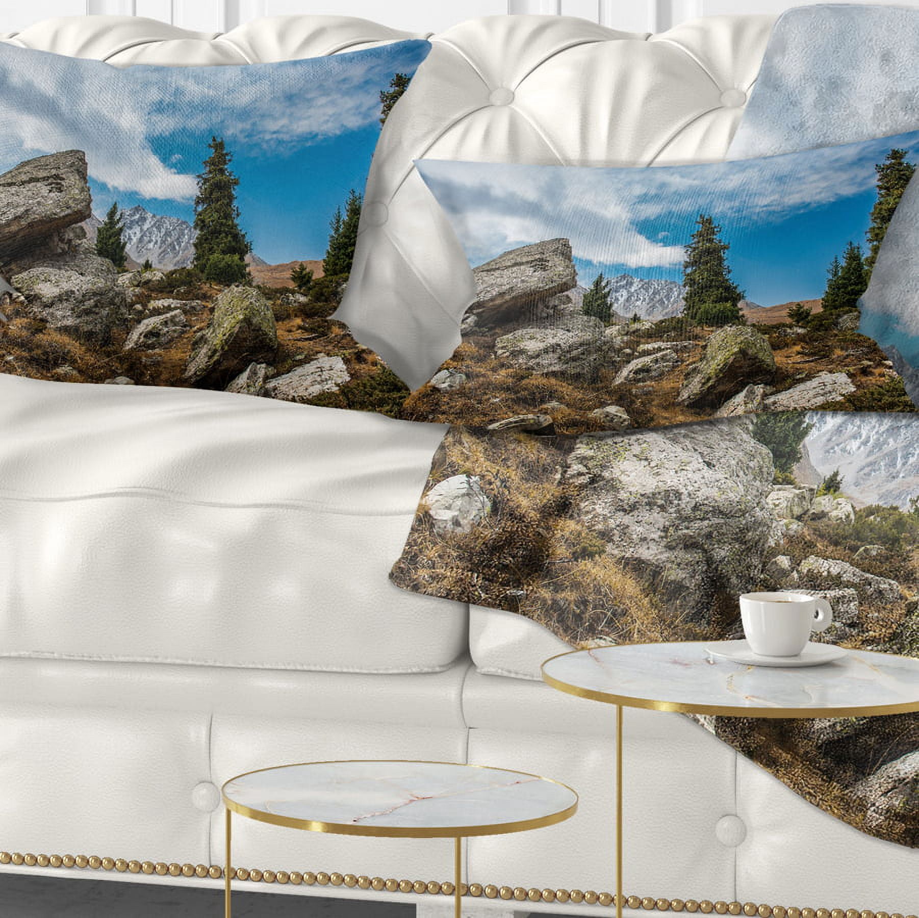 Designart Tien Shan Mountains in Almaty - Landscape Printed Throw Pillow - 12x20