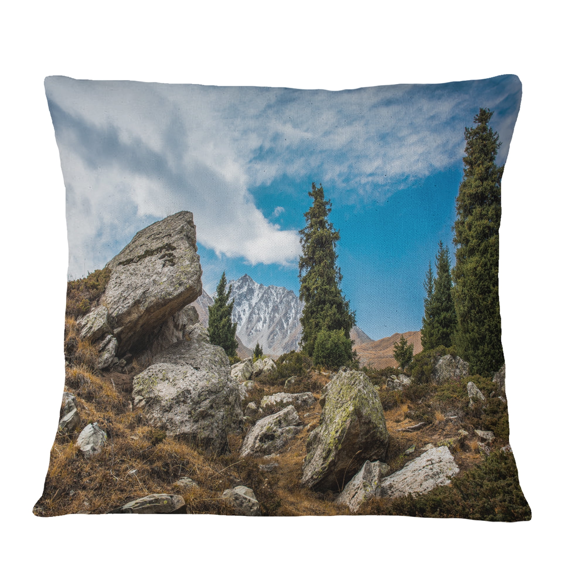 Designart Tien Shan Mountains in Almaty - Landscape Printed Throw Pillow - 18x18