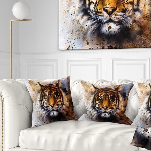 Designart Tiger Collage with Rust Design - Animal Throw Pillow - 16x16