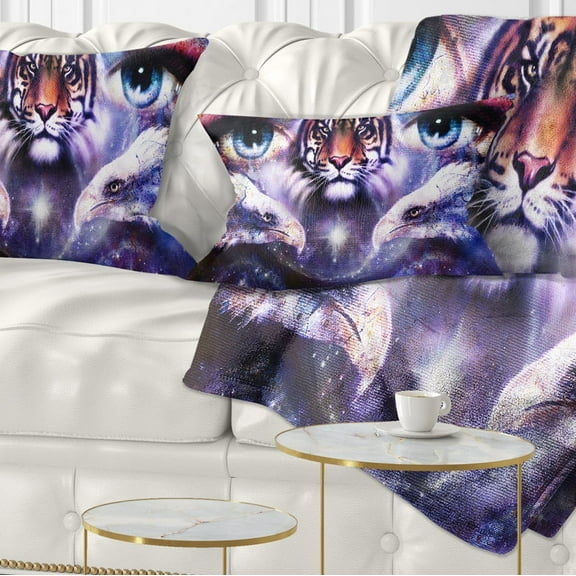 Designart Tiger Eagles and Woman Eyes Collage - Animal Throw Pillow - 12x20