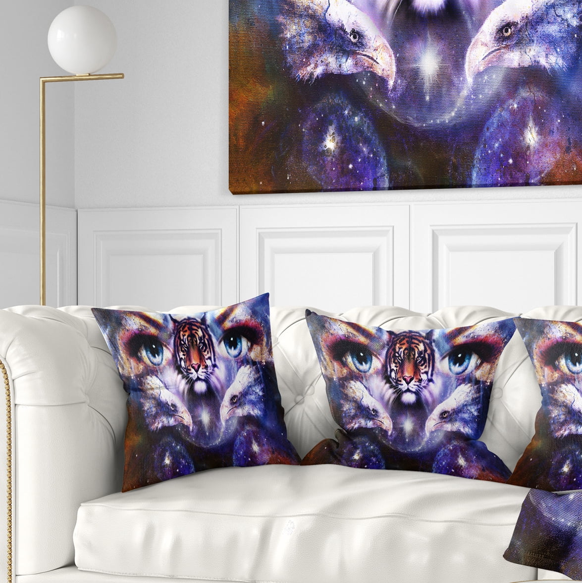 Designart Tiger Eagles and Woman Eyes Collage - Animal Throw Pillow - 18x18