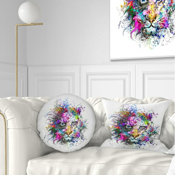 Designart Tiger Face in Colorful Splashes - Abstract Throw Pillow - 12x20