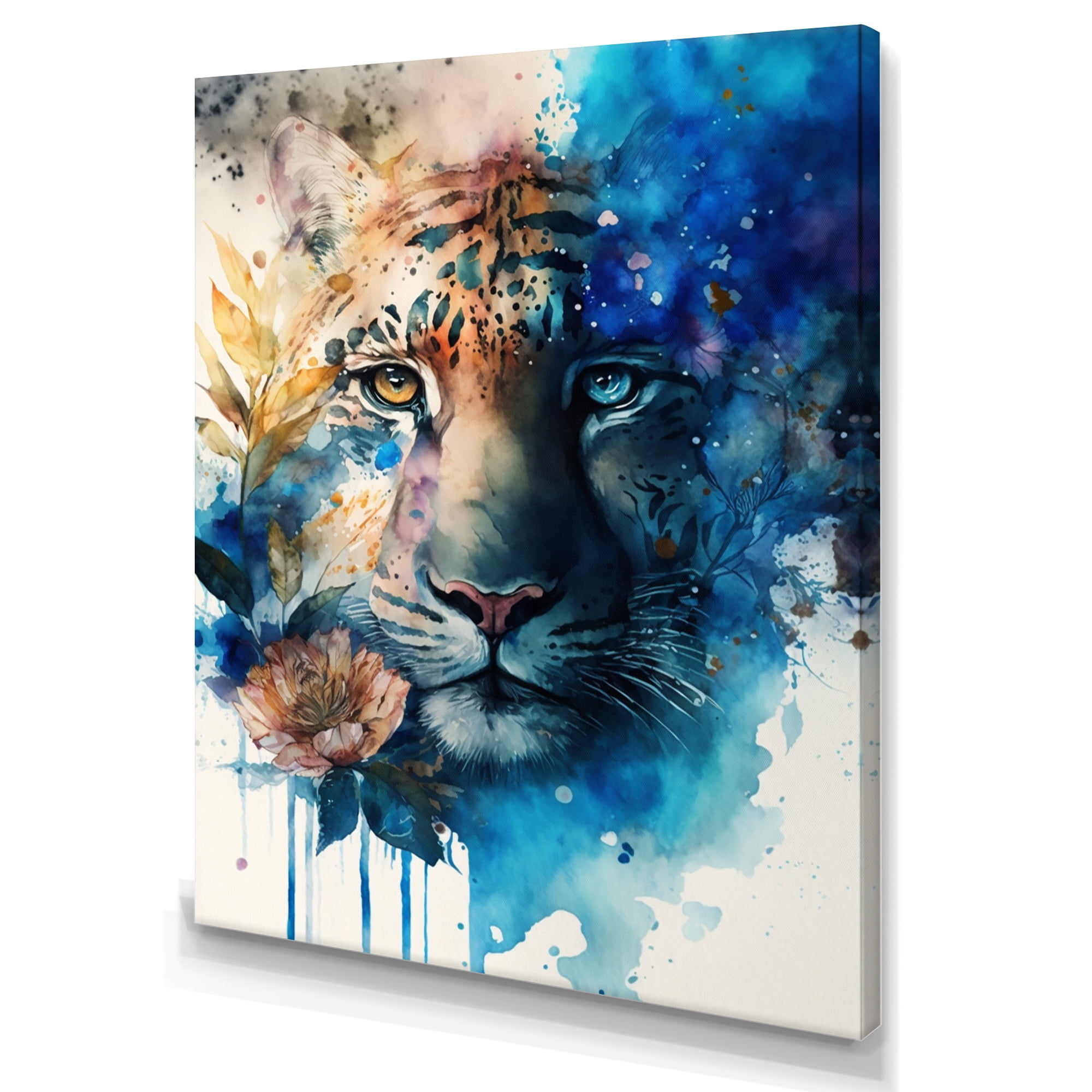 Designart Tiger Portrait With Flowers II Canvas Wall Art