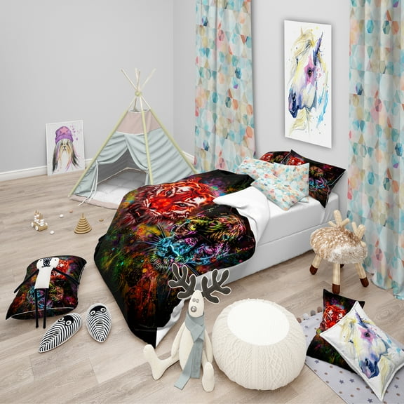 Designart 'Tiger and Panther with Splashes' Modern kids Duvet Cover Set